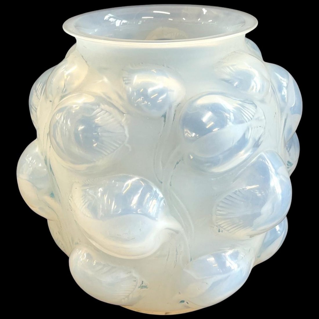 Rene Lalique Crystal French (1860-1945) Opalescent Tulipes Vase, Mold Blown Glass With a Design of (1 of 2)