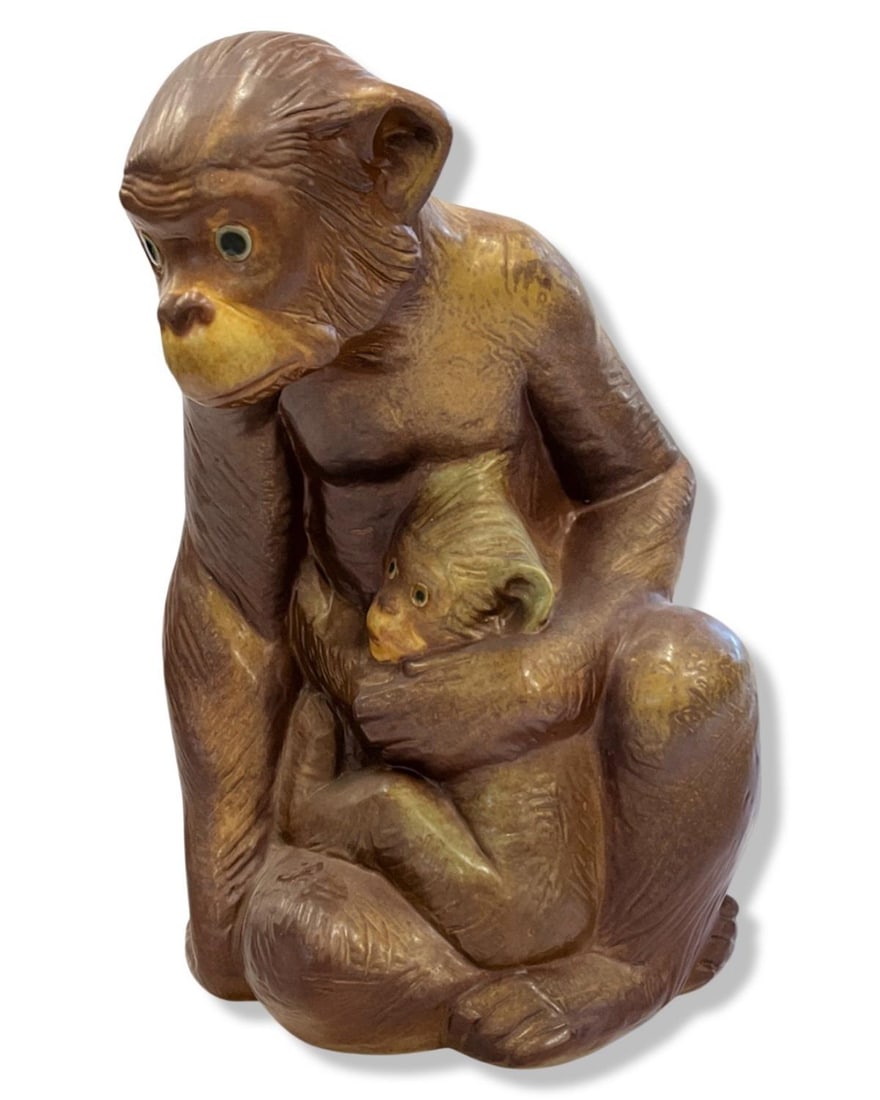 Lladro Porcelain Monkey Mother with Baby Figurines (1 of 2)