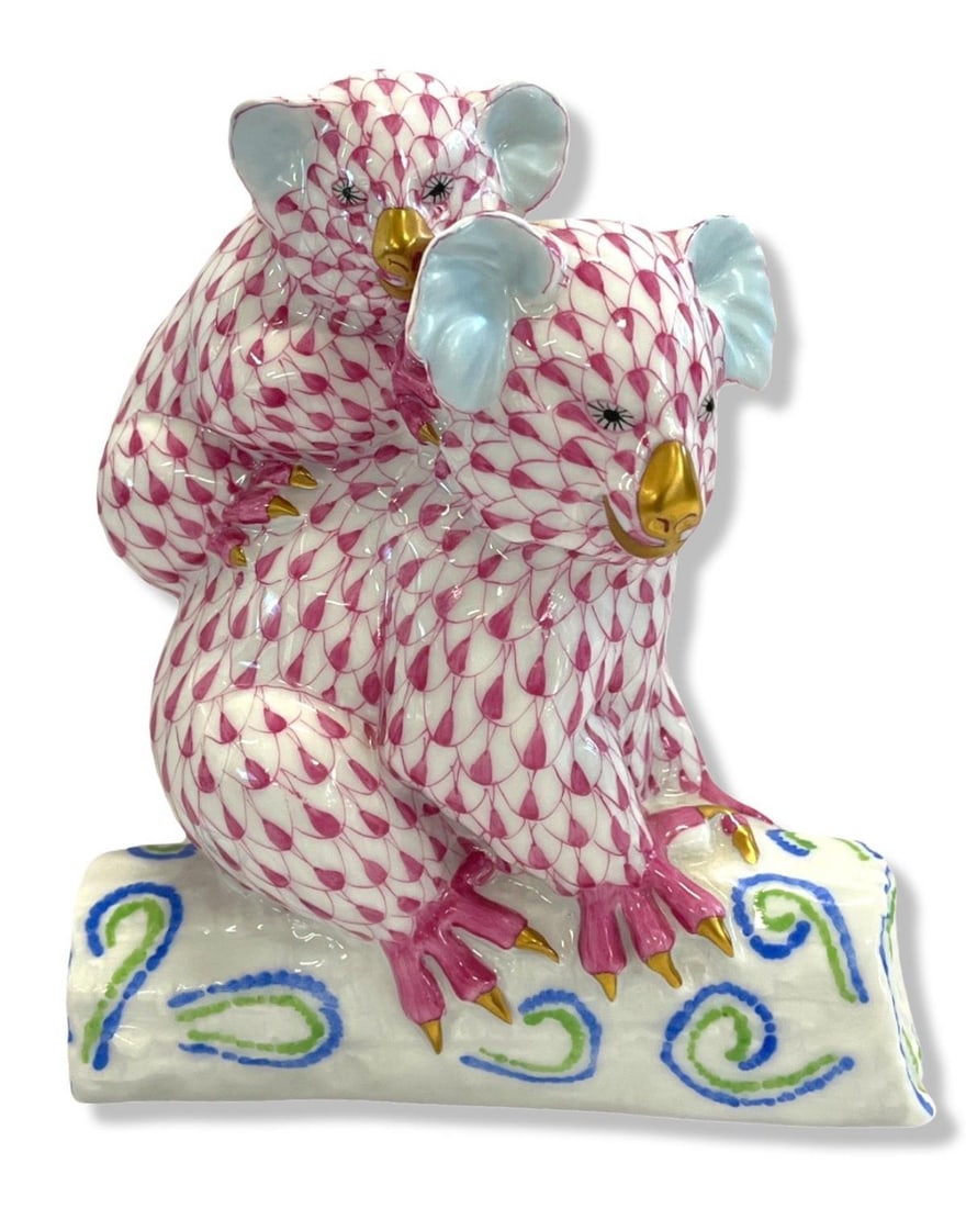 Herend Hungary Hand Painted Porcelain Pink Fishnet Koala Bear Figurines (1 of 3)