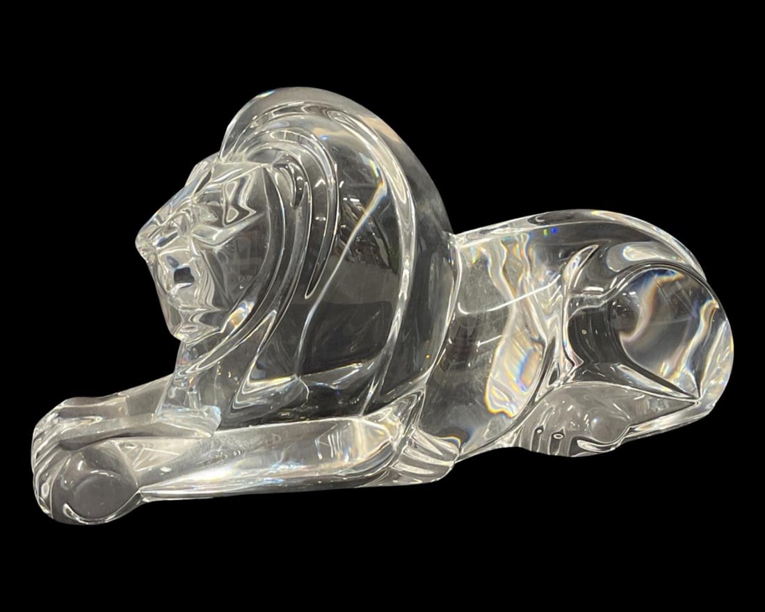 Steuben Crystal Lion Sculpture Designed by Lloyd Atkins Reclining Lion Etched Steuben (1 of 3)