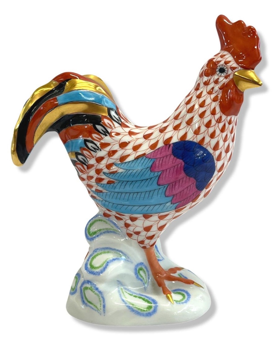 Herend Hungary Hand Painted Porcelain Fishnet Rooster Figurine (1 of 3)