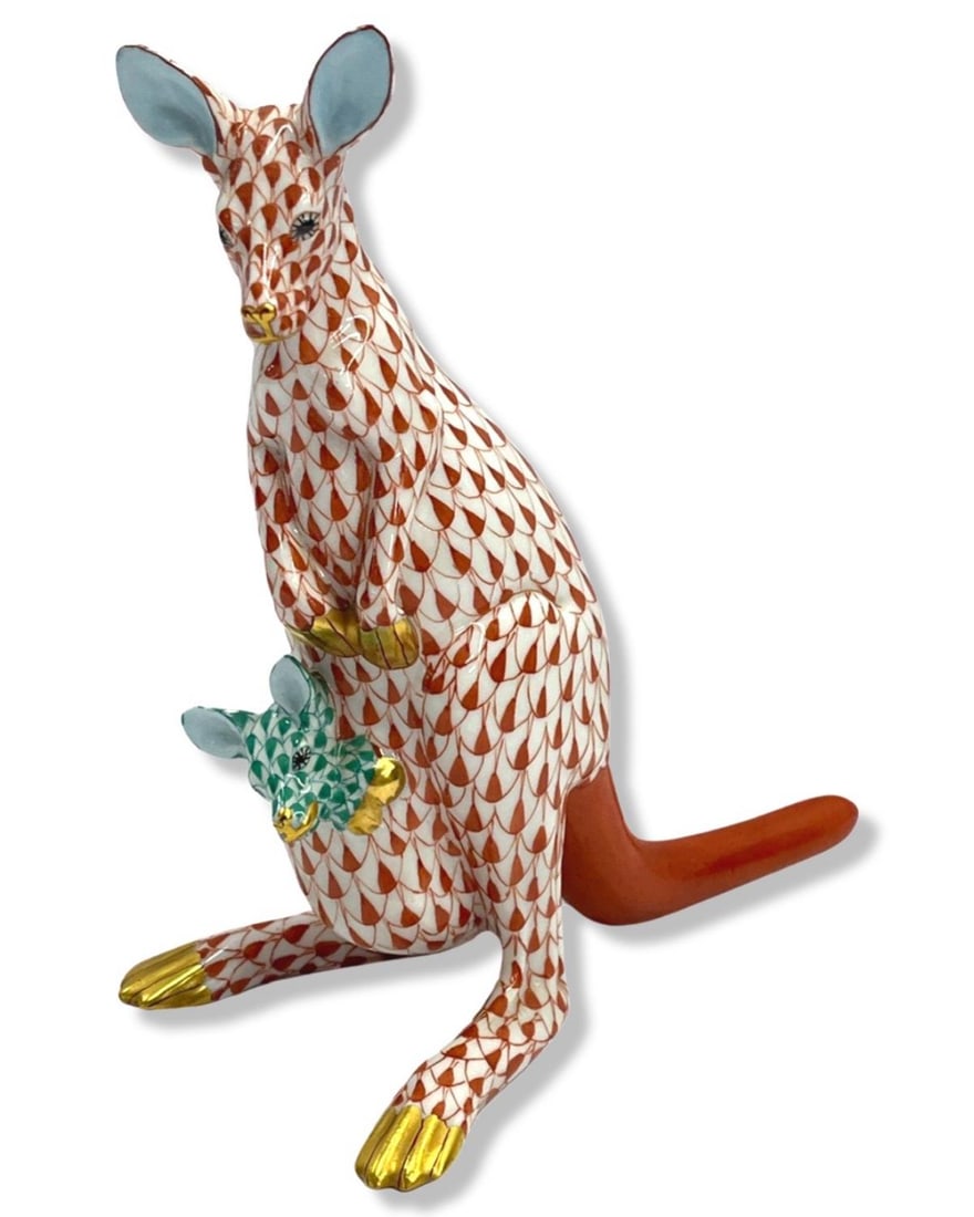 Herend Hungary Hand Painted Porcelain Fishnet Kangaroo Figurines (1 of 3)