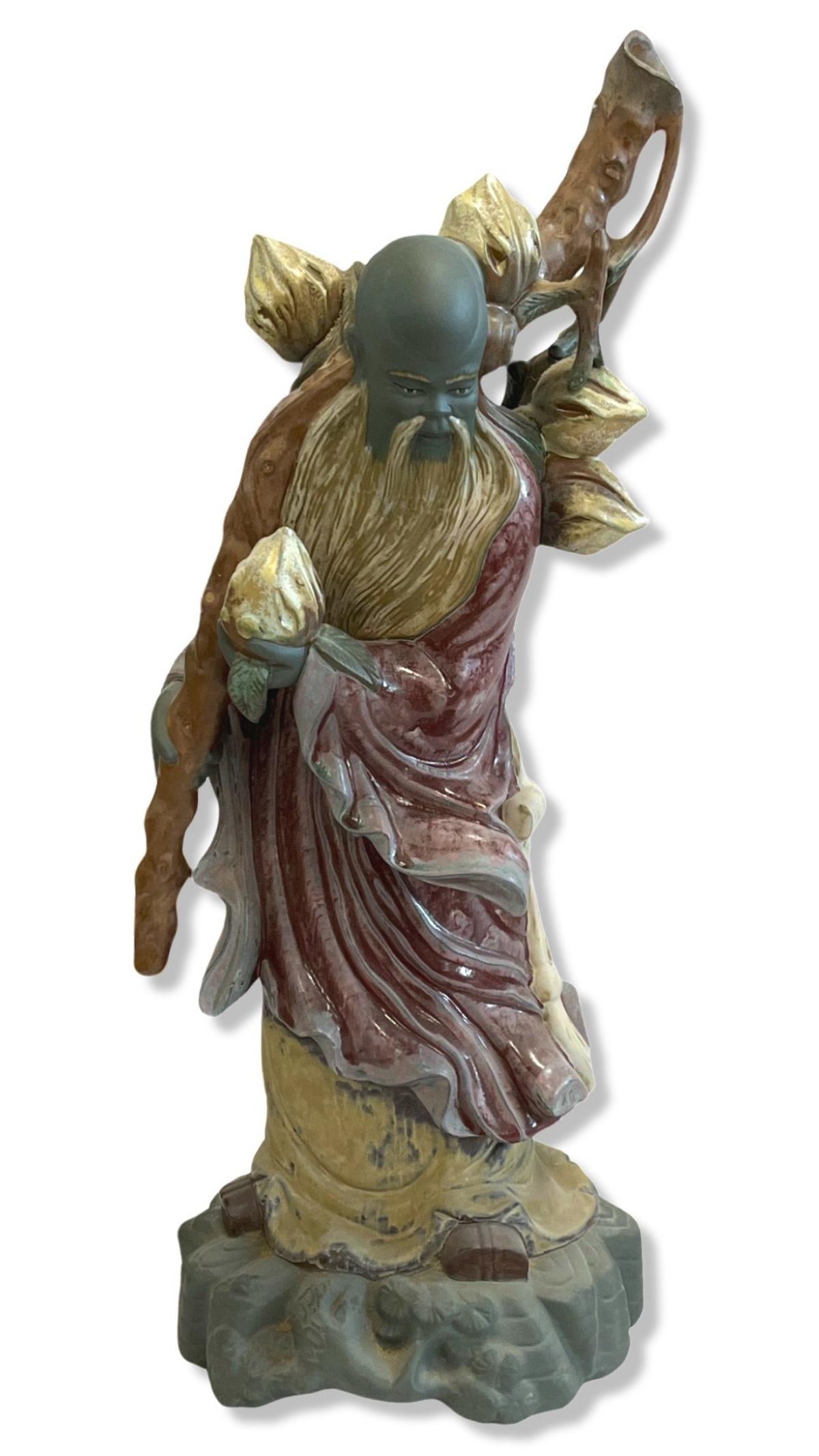 Large Lladro Porcelain Wise Man with Plant Sculpture: Large Lladro Porcelain Wise Man with Plant Sculpture measures H: 22"