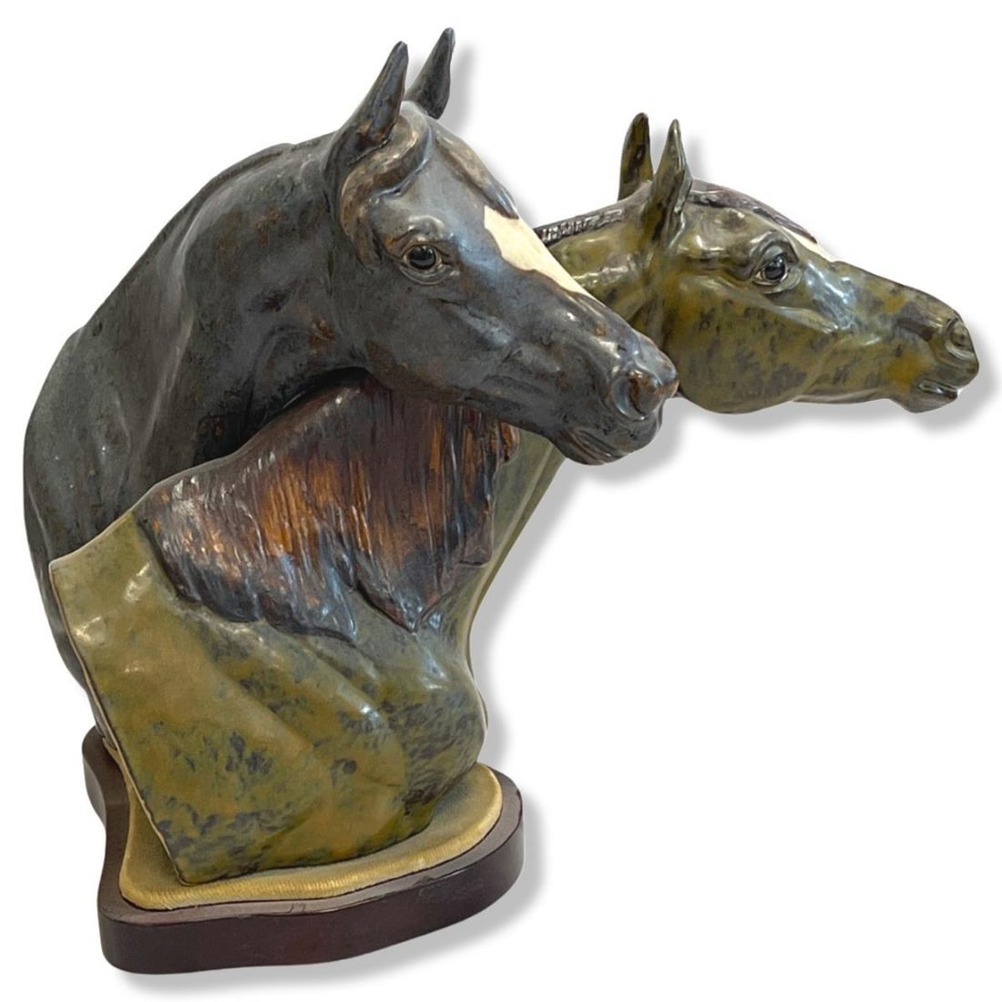 Lladro #3511 Horse Heads Porcelain Sculpture on Wood (1 of 3)