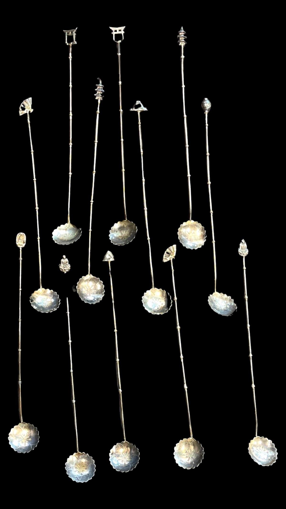 Lot of 12 Japanese Sterling Silver Ice Tea Spoons (1 of 2)