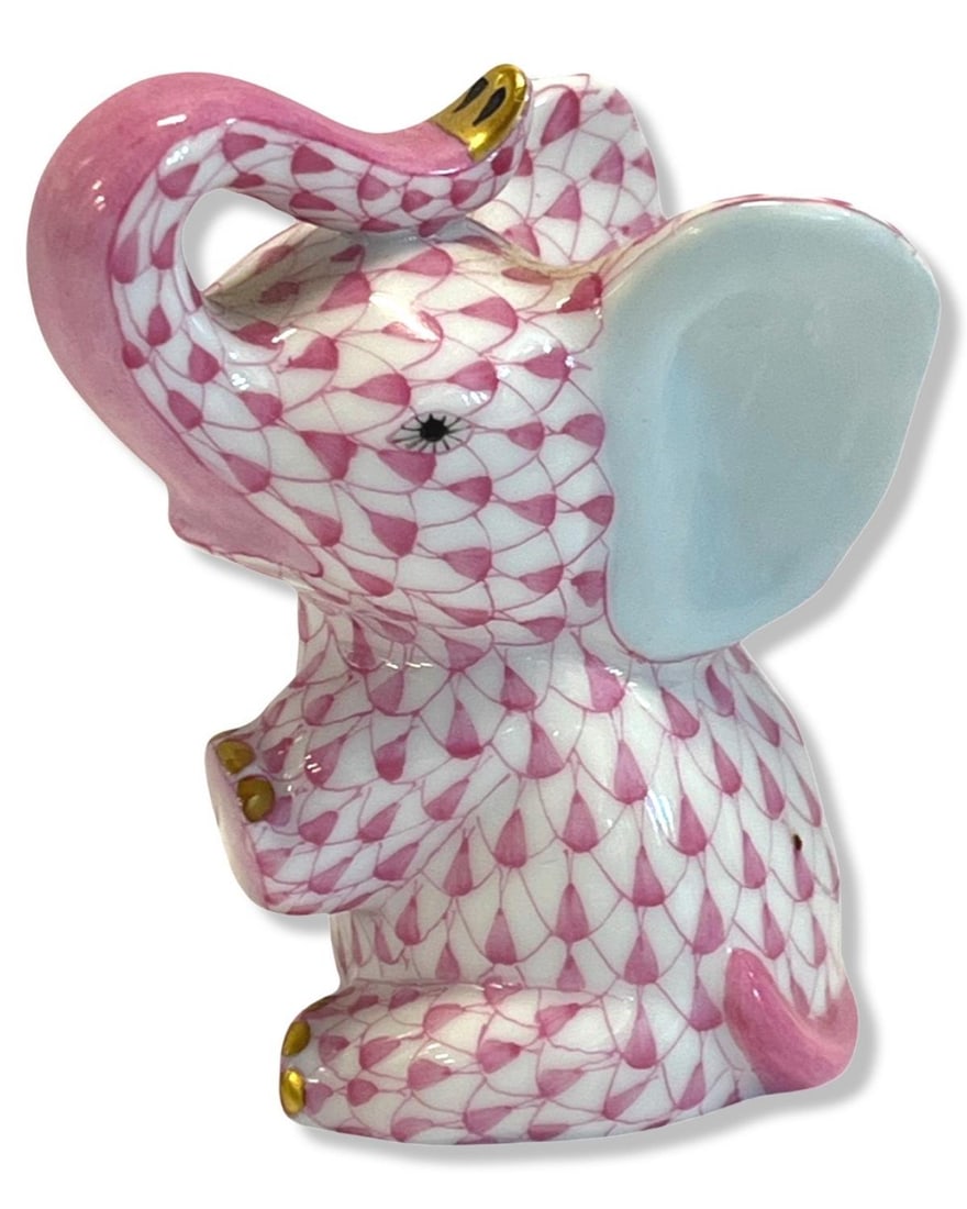 Herend Hungary Hand Painted Porcelain Fishnet Baby Elephant Figurine (1 of 2)