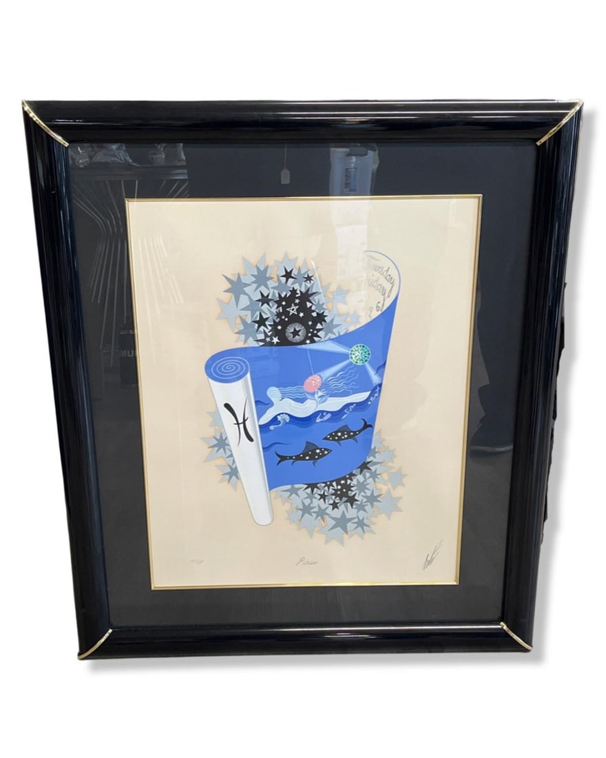 Signed Romain De Tirtoff Erte (Russian/French, 1892-1990) Serigraph Pisces from the Zodiac Suite (1 of 2)