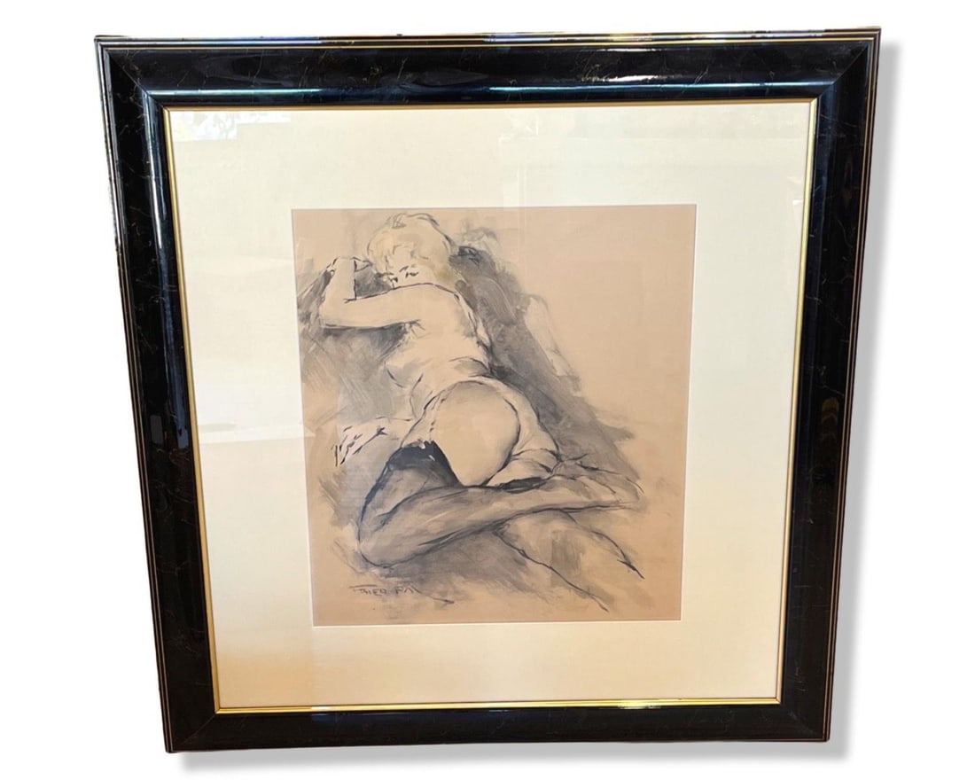 Signed Fried Pal (American/Hungarian, 1893-1973) Charcoal on Paper Nude Woman Lying Down: Signed Fried Pal (American/Hungarian, 1893-1973) Charcoal on Paper Nude Woman Lying Down. Signed lower left, measures H: 19" x W: 17", 7 1/2" frame & matte