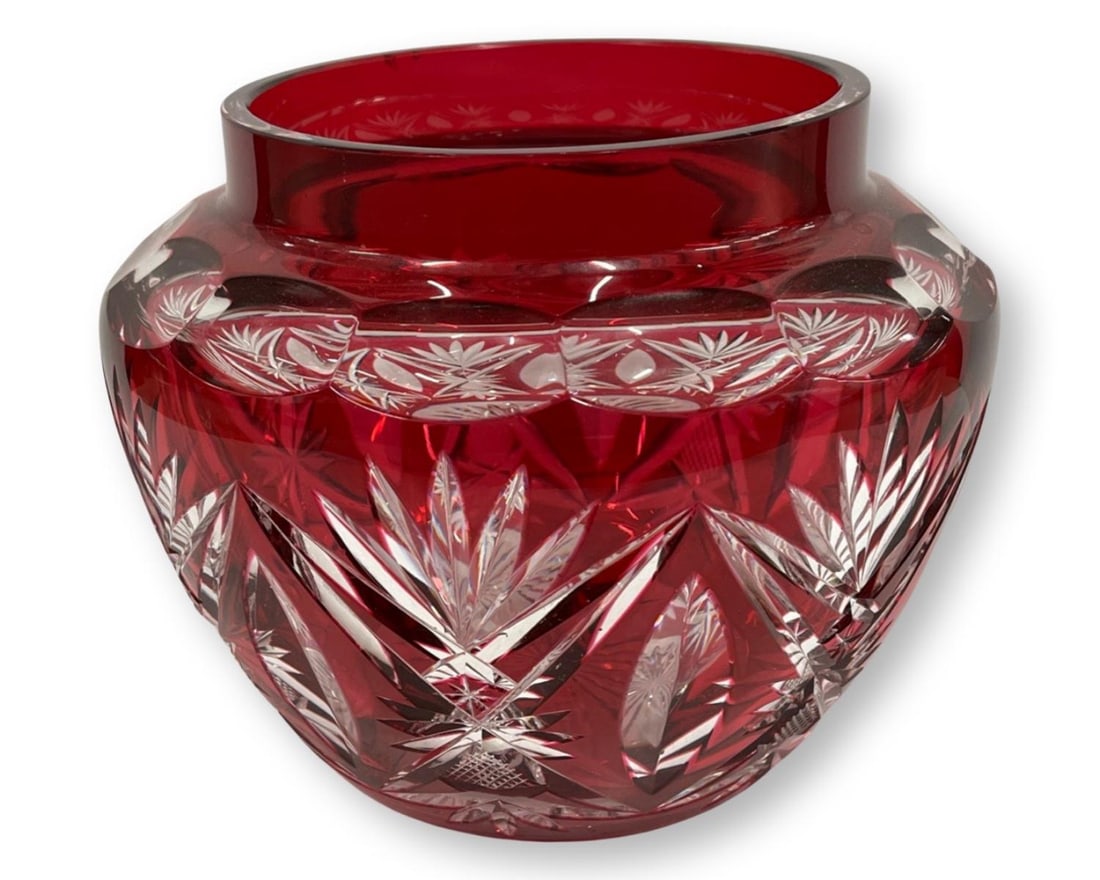 Val Saint Lambert Cranberry Cut to Clear Crystal Vase (1 of 1)