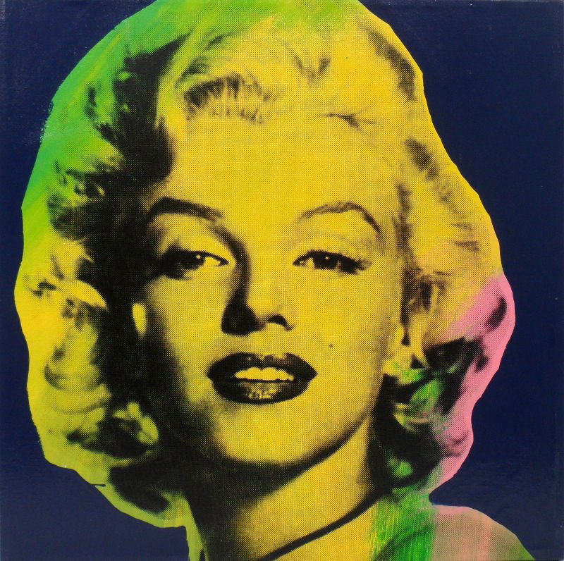 Screenprint on Canvas Mini Marilyn 9 (blue): Marilyn Series screen print on canvas with hand embellishment by Steve Kaufman Year of print 1995 No. 57/99, measures 19" x 19", has Certificate of Tirage Titled Mini Marilyn 9 (blue). For Domestic or