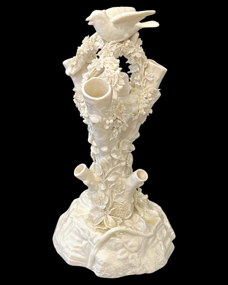 Irish Belleek Porcelain Birds Nest Stump Vase (1 of 4)