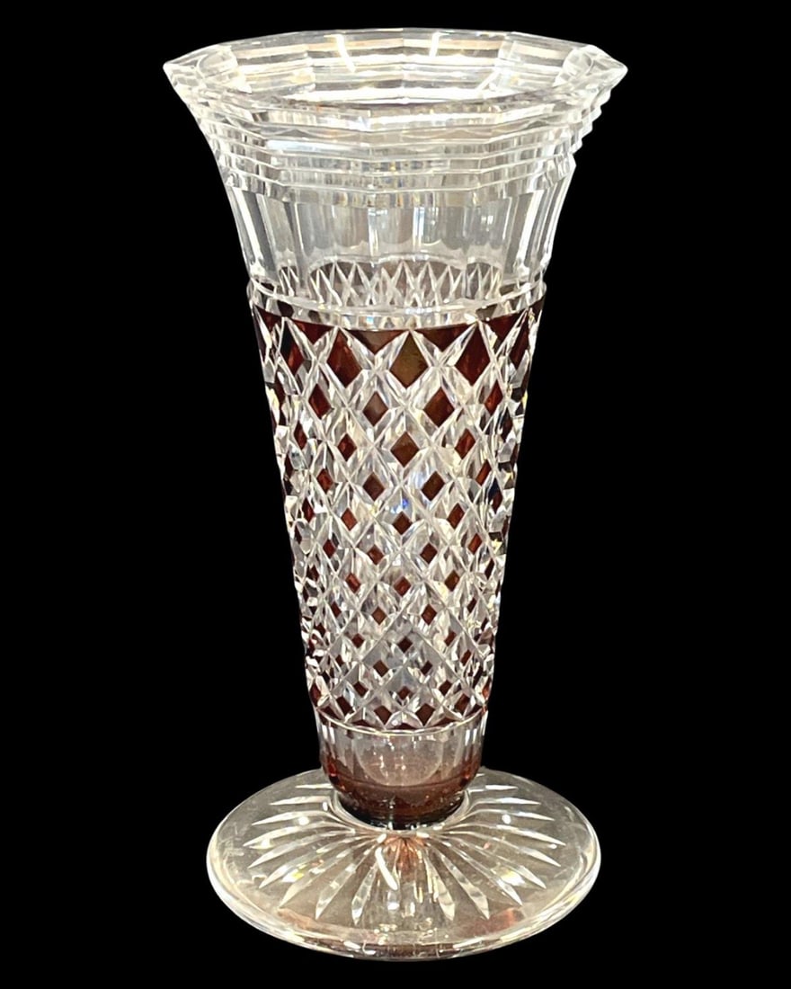 Val St. Lambert Ruby Glass Cut to Clear Vase (1 of 2)