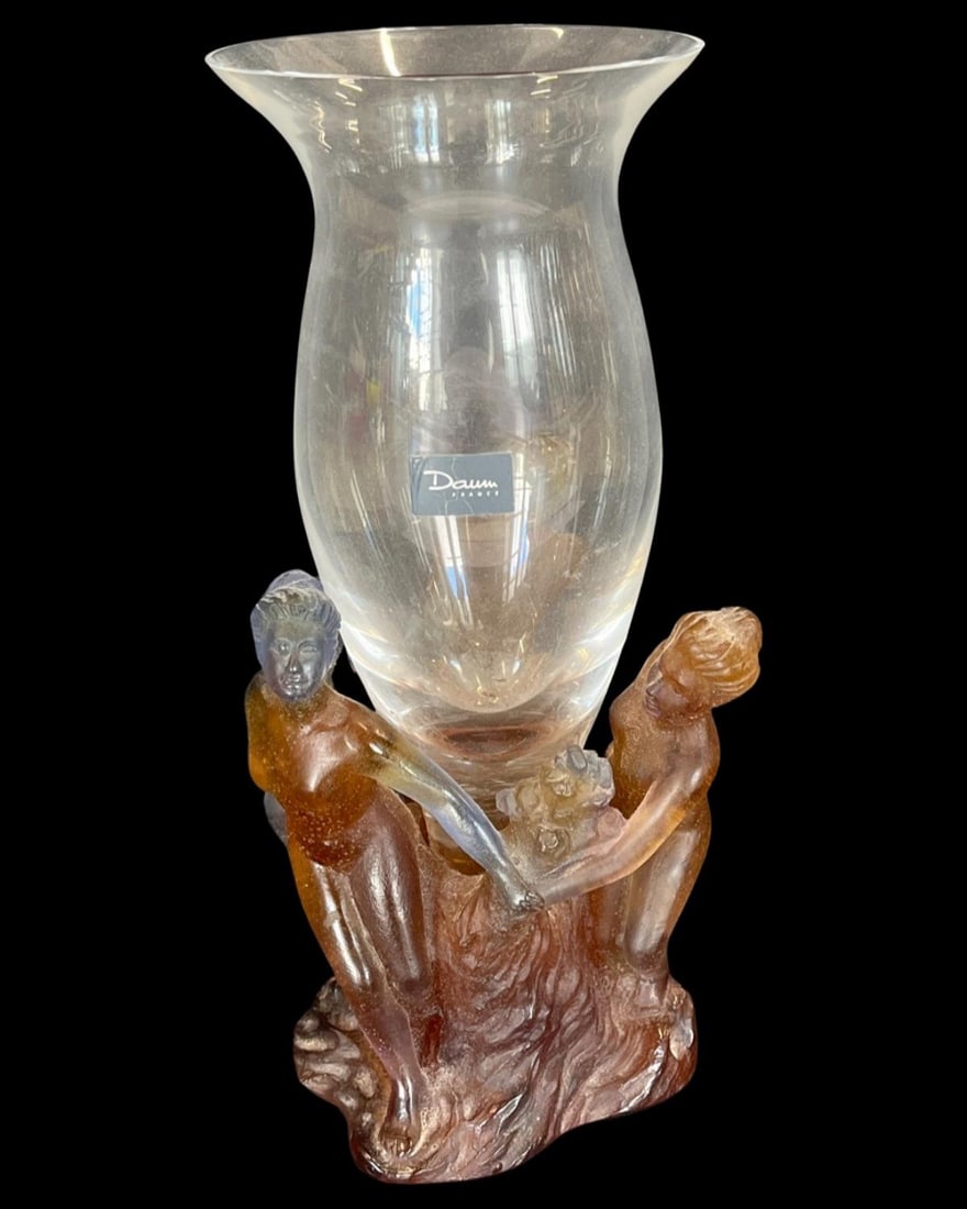 French Daum Crystal Pate De Verne Figural Vase (1 of 3)