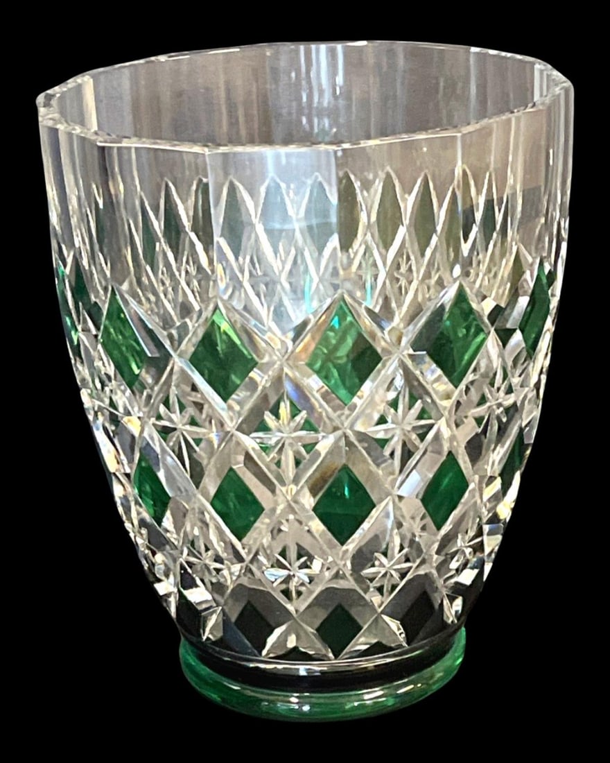 Val St. Lambert Green Glass Cut to Clear Vase (1 of 2)