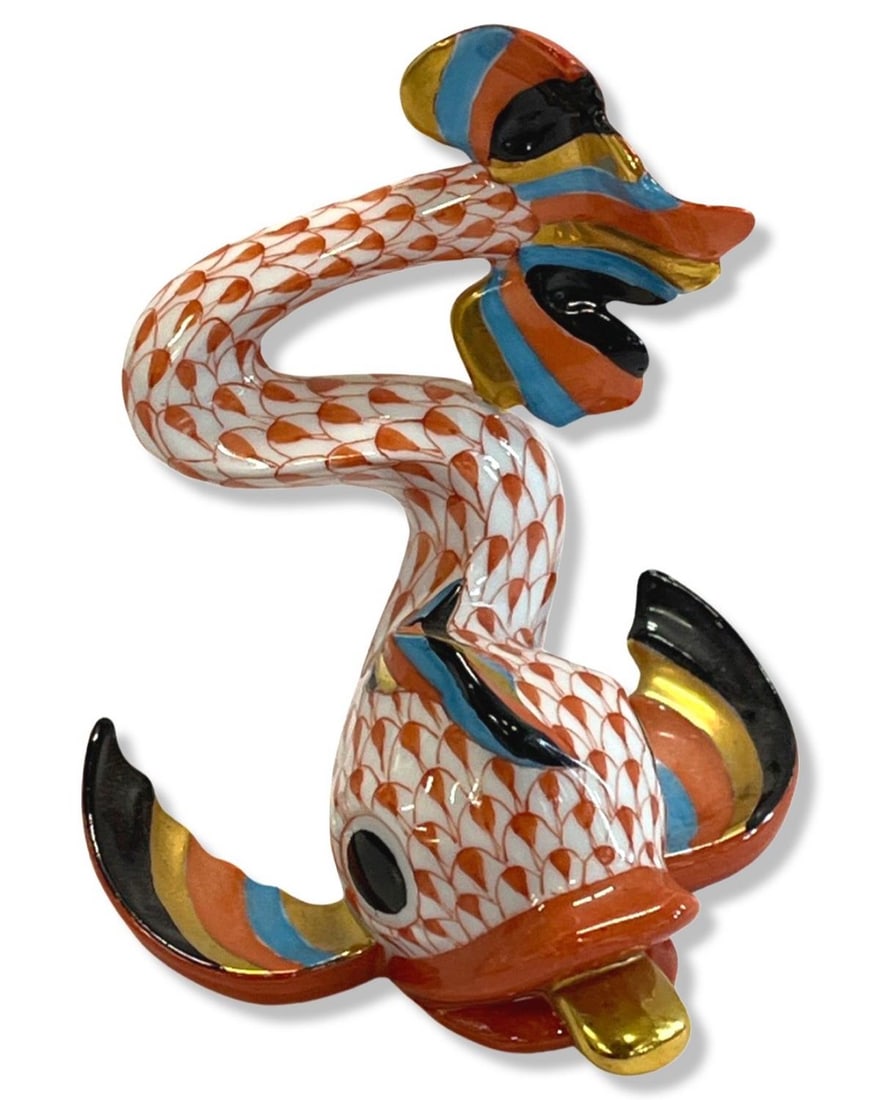 Herend Hungary Hand Painted Porcelain Red Fishnet Dolphin Figurine (1 of 2)