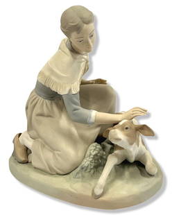 Lladro #4827 Lady with Calf Porcelain Figurines: Lladro #4827 Lady with Calf Porcelain Figurines measures H: 7 1/2"