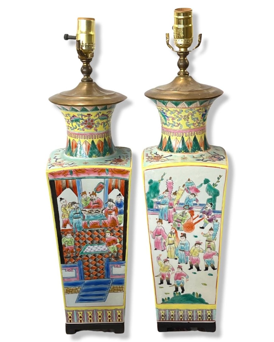 Pair of Chinese Famille Rose Porcelain Table Lamps (1 of 2)