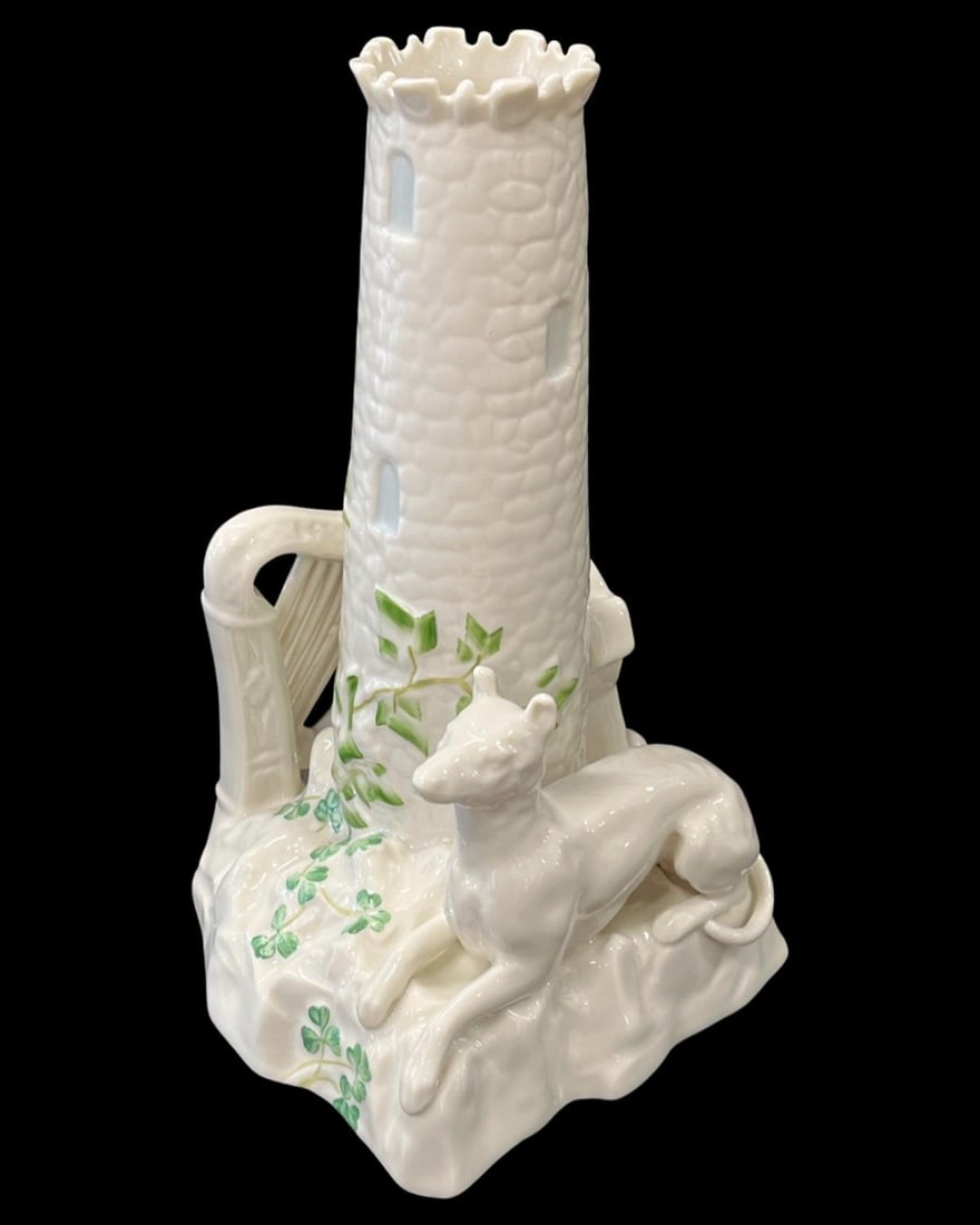 Irish Belleek Porcelain Shamrock Round Tower Centerpiece Limited Edition Black Mark Archive (1 of 4)