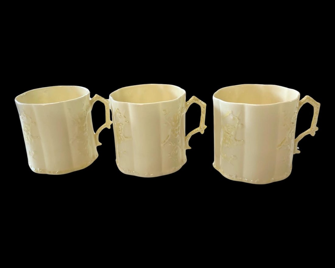 Lot of Six Irish Belleek Porcelain Thorn Mugs with Yellow Cobb Lustre Glaze with Green Mark (1 of 2)