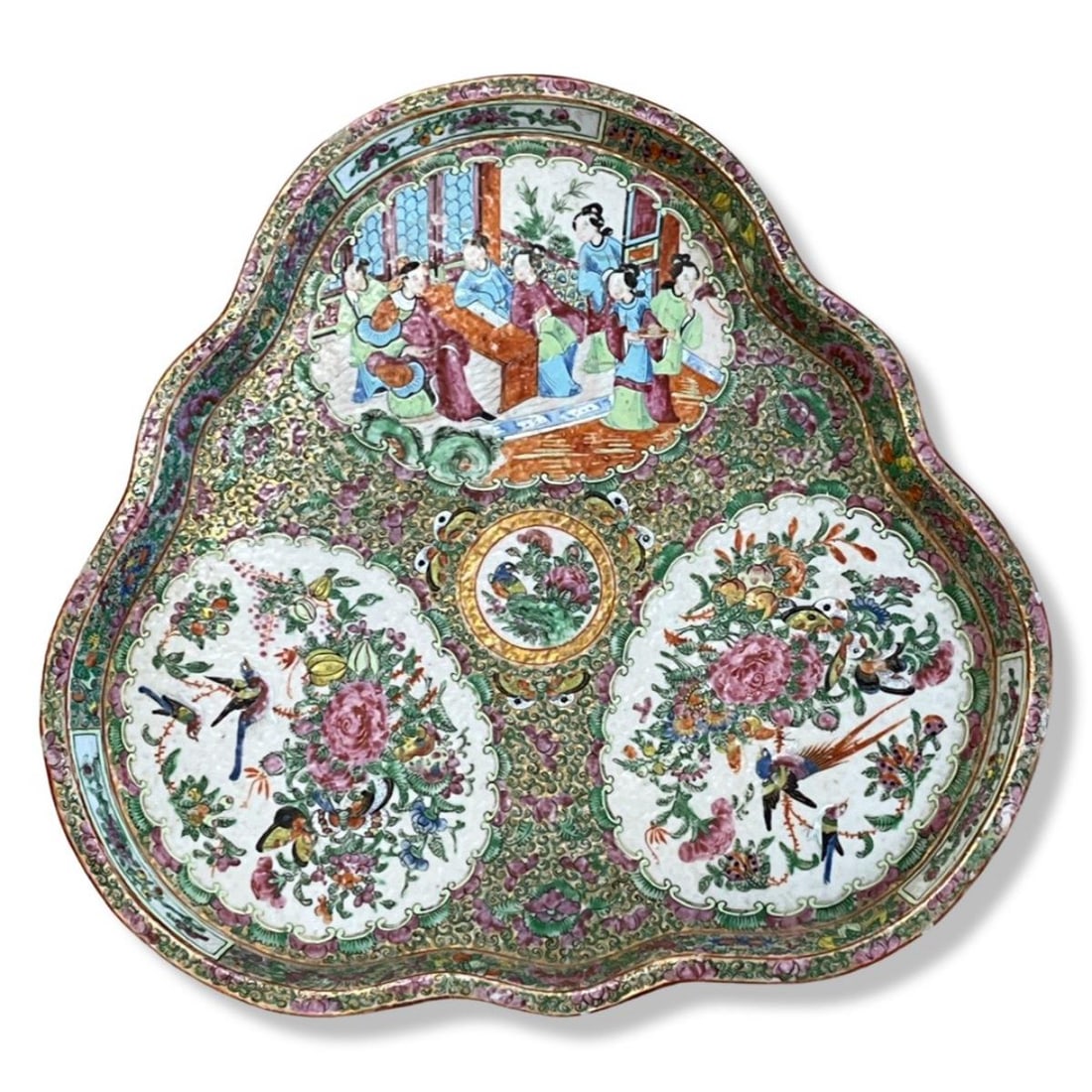 Chinese Rose Medallion Porcelain Three Lobed Serving Tray (1 of 2)