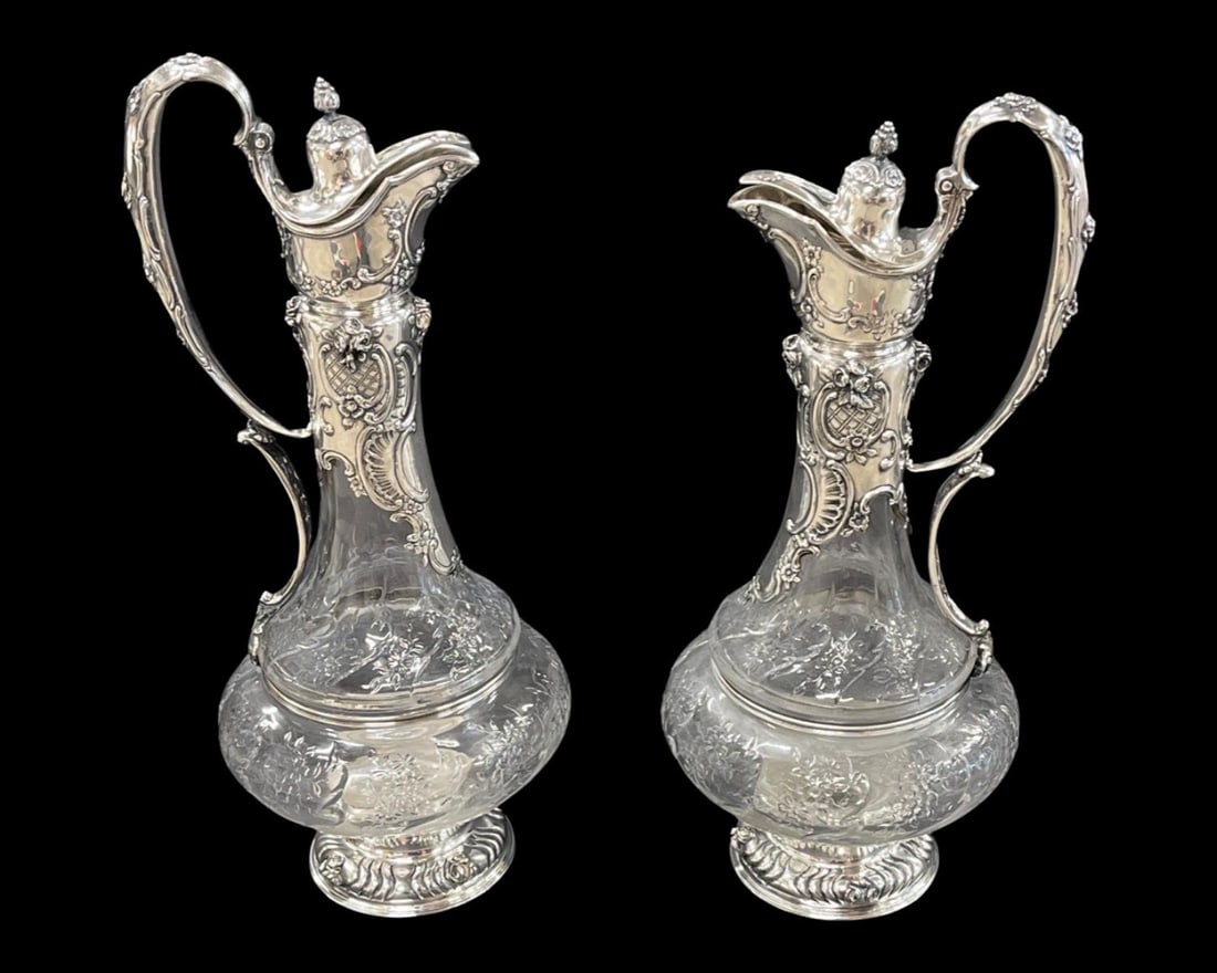 Pair of Tiffany & Co. Sterling Silver and Cut Crystal Ewers (1 of 4)