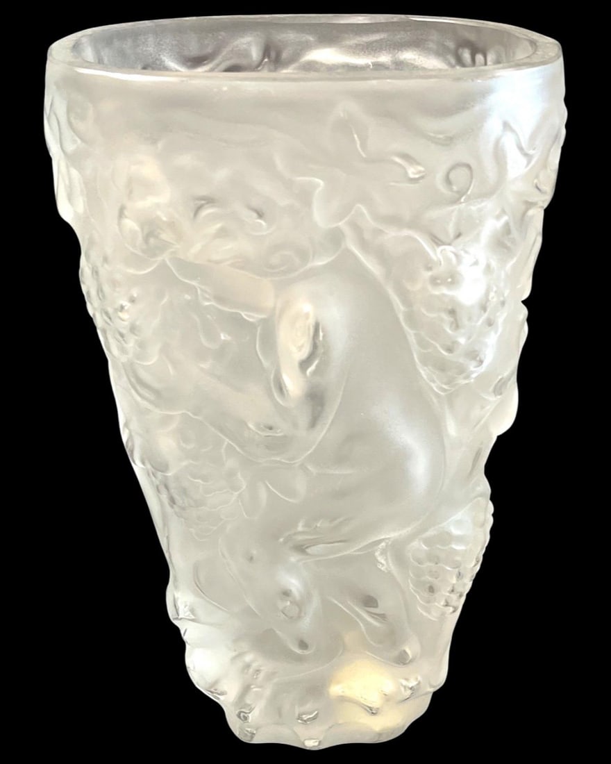 Halama Glass Cherub & Grapes Vase Czechoslovakia Lalique Style Having Clear & Frosted (1 of 2)