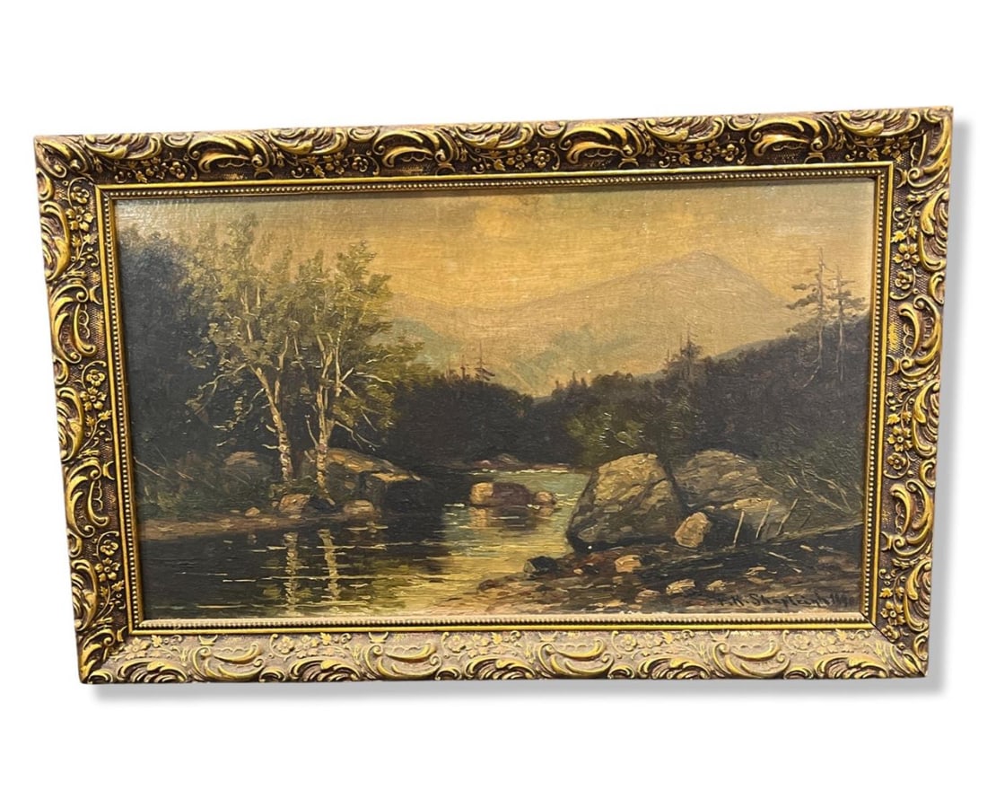 Signed Frank Henry Shapleigh (American, 1842-1960) Oil Painting on Panel Board Landscape (1 of 2)