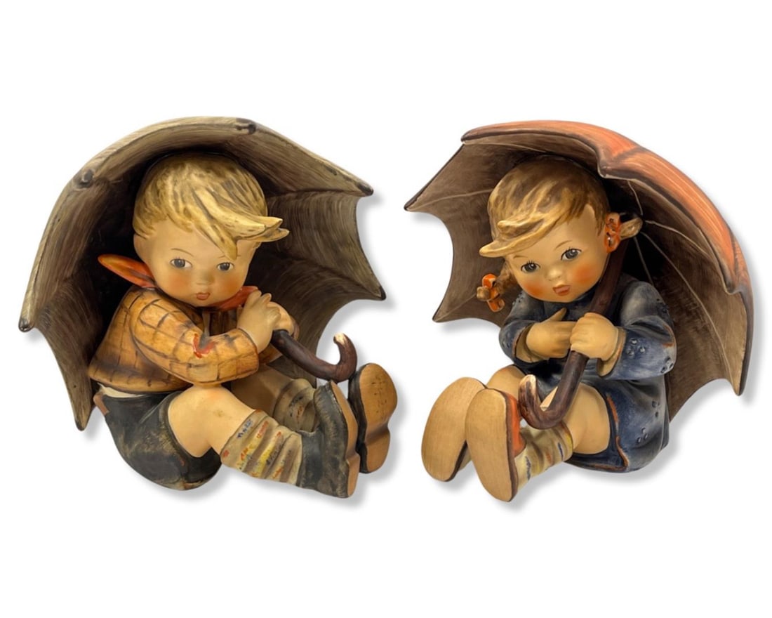 Pair of Hummel Goebel Boy & Girl with Umbrella Porcelain Figurines (1 of 2)