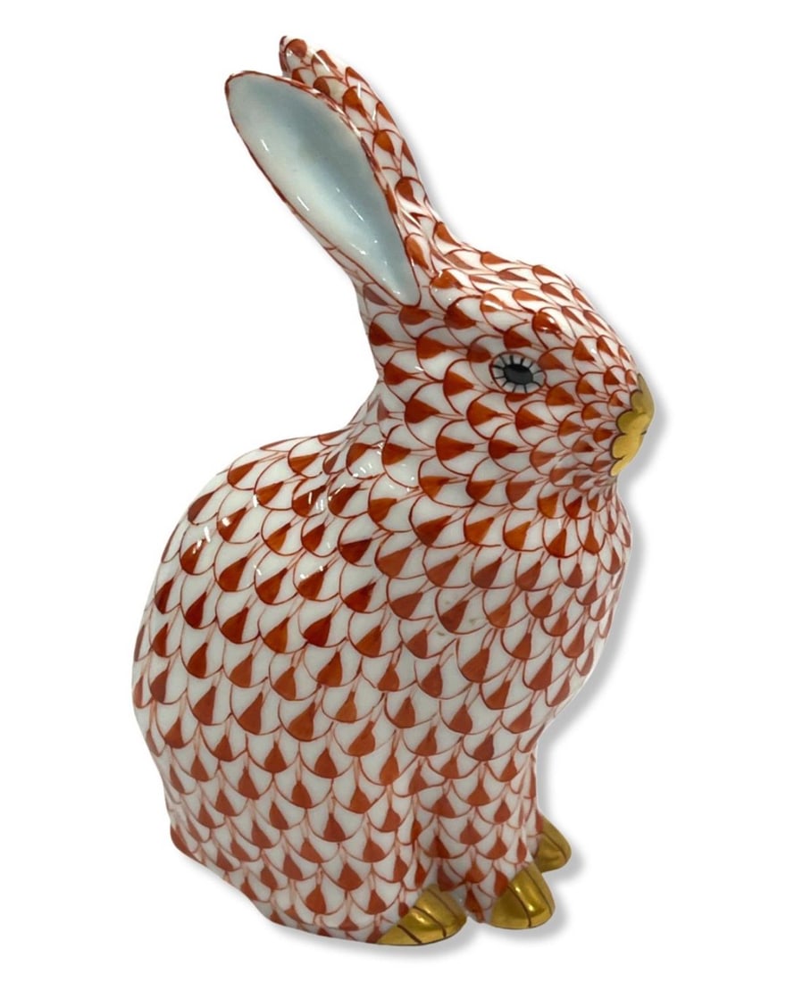 Herend Hand Painted Porcelain Red Fishnet Rabbit Figurine (1 of 3)