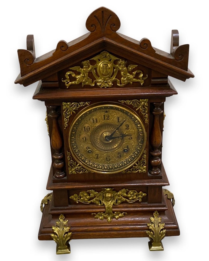 Ansonia Wood Carved & Gilt Metal Mounted Mantel Clock (1 of 2)