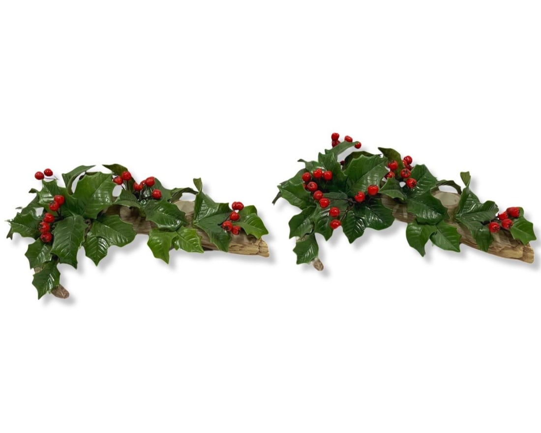 Pair of Boehm Porcelain Christmas Candleholders (1 of 2)