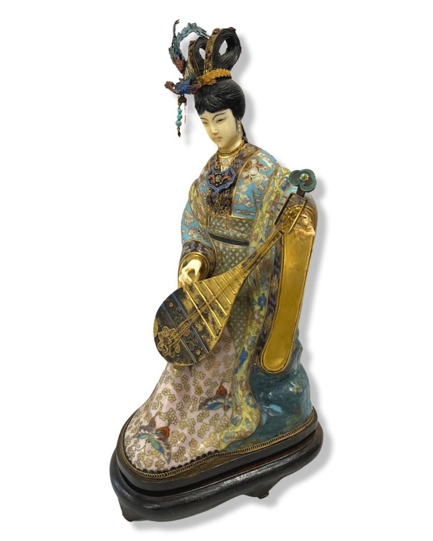Chinese Cloisonne Enameled Geisha Figurine (1 of 2)
