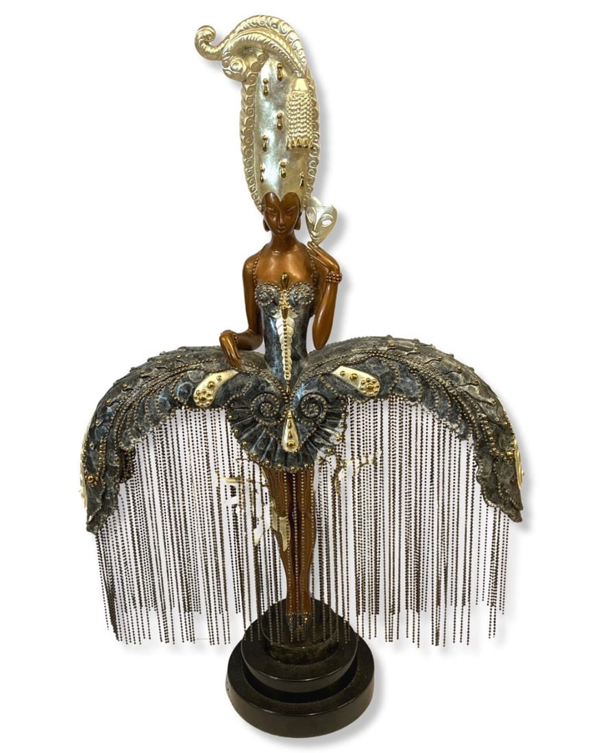 Romain De Tirtoff Erte (Russian/French, 1892-1990) Her Secret Admirers Gilt & Cold Painted Bronze (1 of 3)