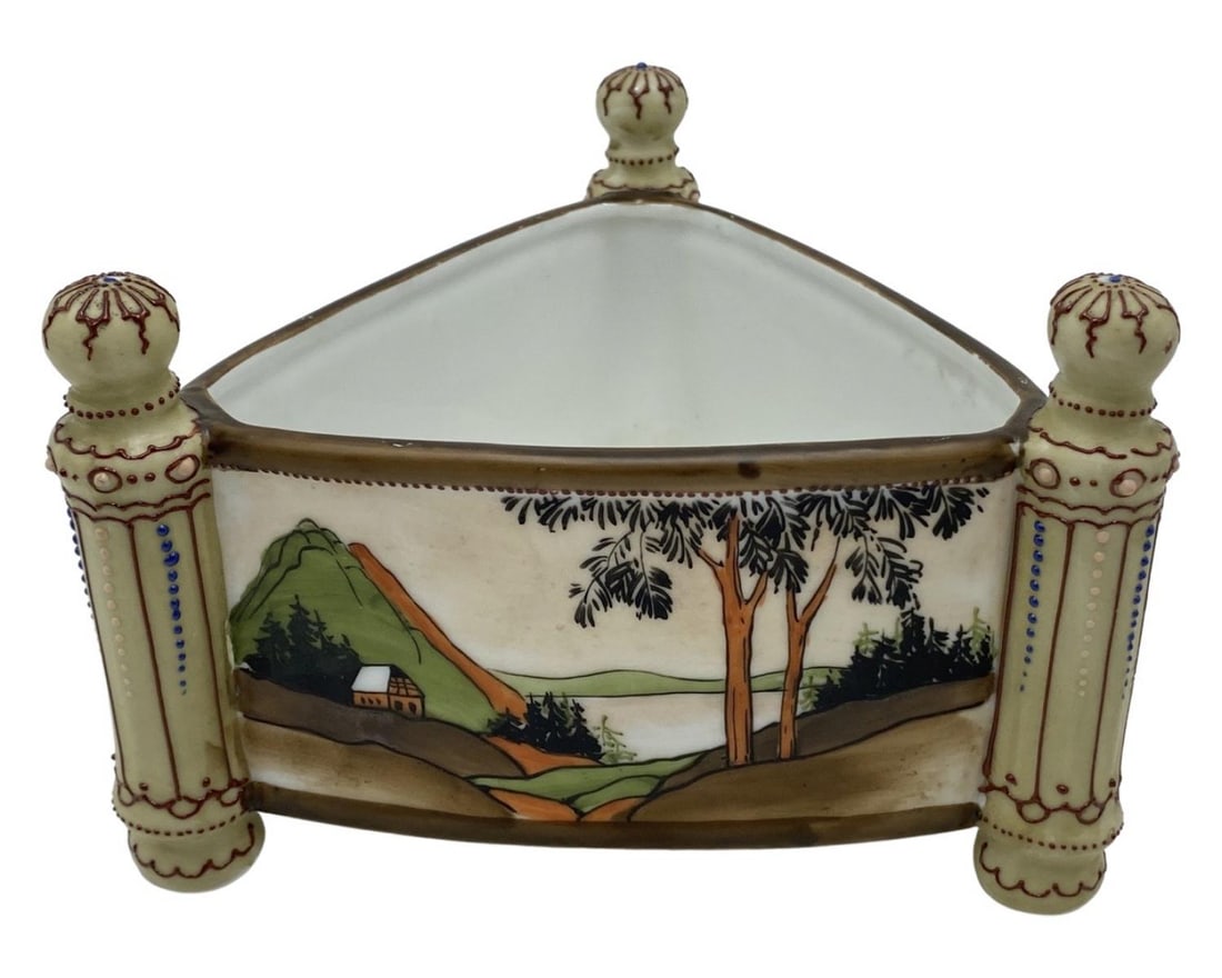Nippon Hand Painted Porcelain Three Sided Cache Pot (1 of 4)