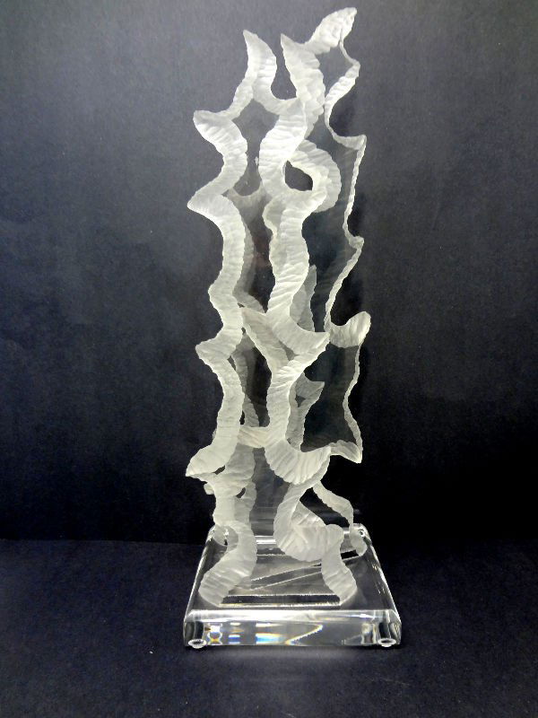 Van Teal Frosted & Clear Sculpture: Van Teal frosted and clear sculpture. Measures 18" high x 6" depth. Signed C'est Signe! By Van Teal. For Domestic or International Shipping Quotes Please Feel Call Ryan or Dave at Eagle Shipping Cente