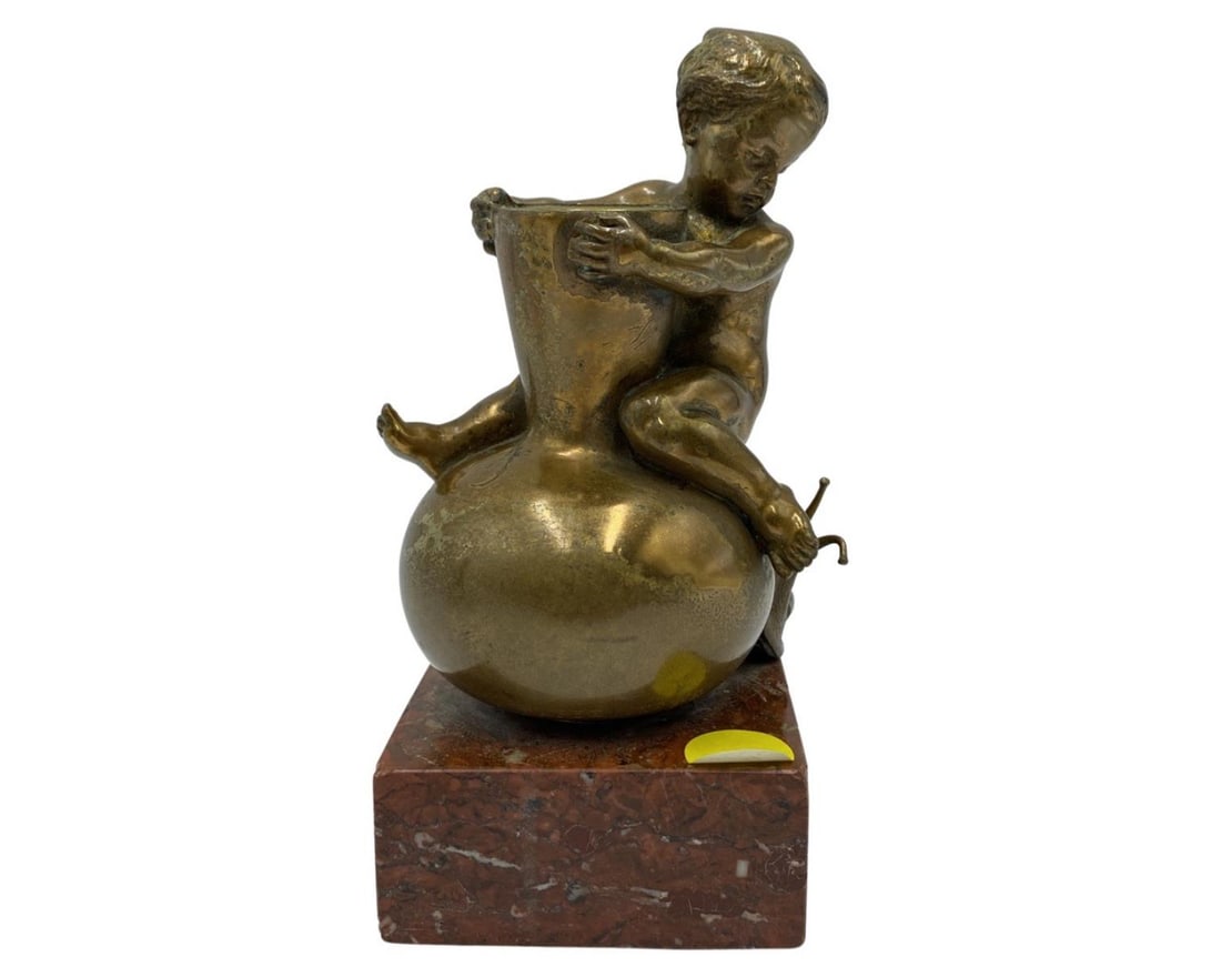 Ernest-Louis Barrias (FRANCE, 1841-1905) Gilt Bronze Of Boy & Snail (1 of 2)
