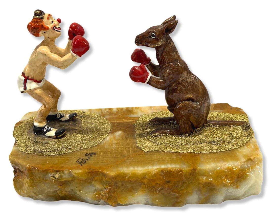 Signed Ron Lee Clown Boxing a Kangaroo Sculpture (1 of 1)