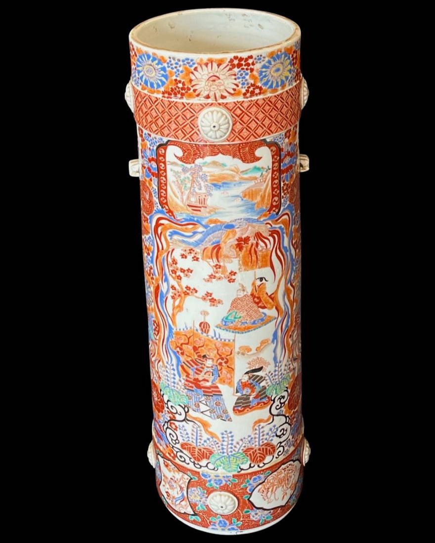 Antique Imari Japanese Porcelain Umbrella Stand Cylindrical Vase Auction
