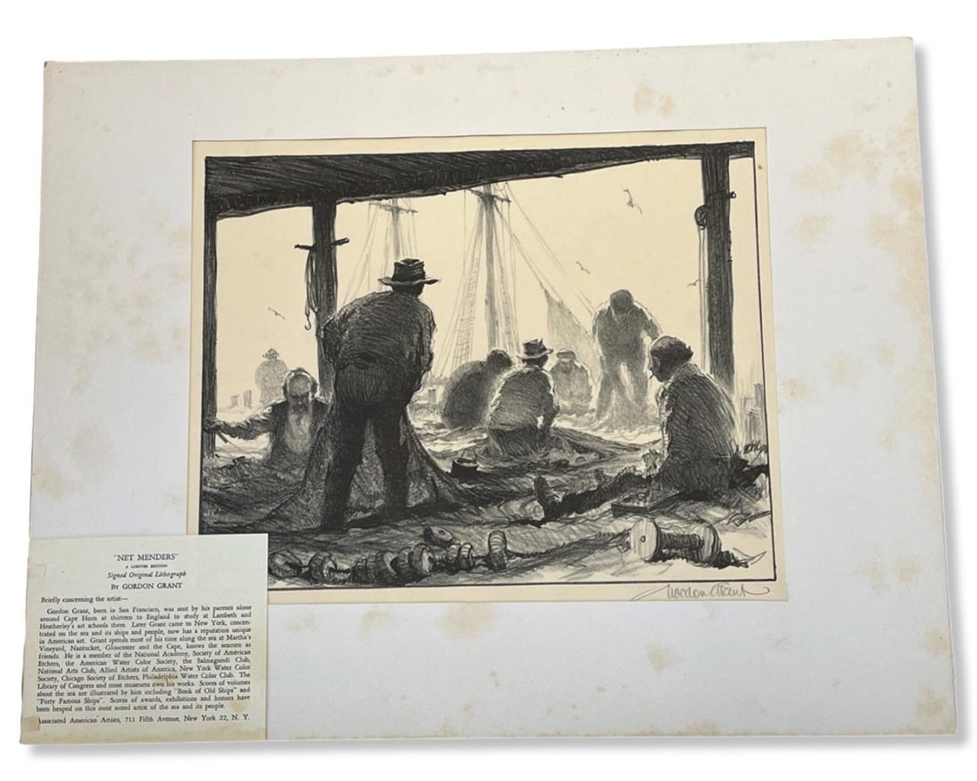 Signed Gordon Grant (American, 1875-1962) Original Lithograph Net Menders (1 of 1)