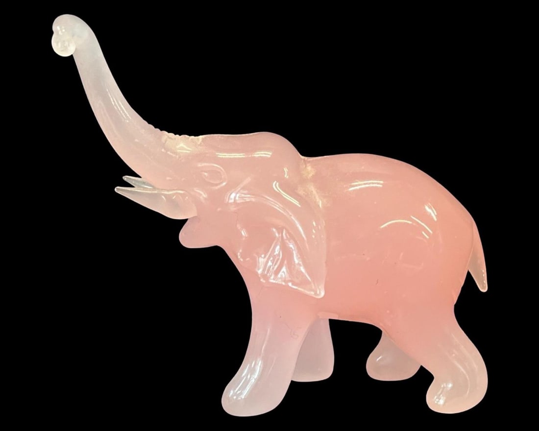 Chinese Carved Rose Quartz Elephant Figure (1 of 2)