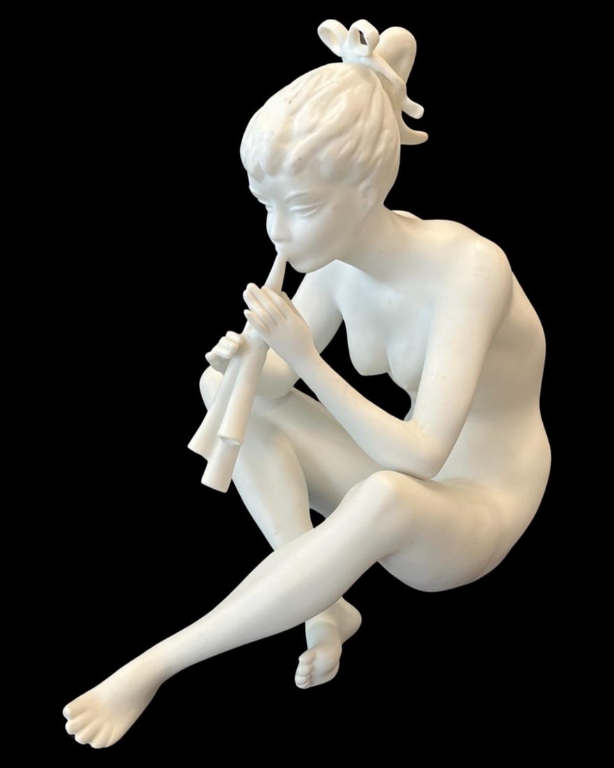 Kaiser German Bisque Nude Girl Flute Player: Kaiser German Bisque Nude Girl Flute Player measures H: 8"