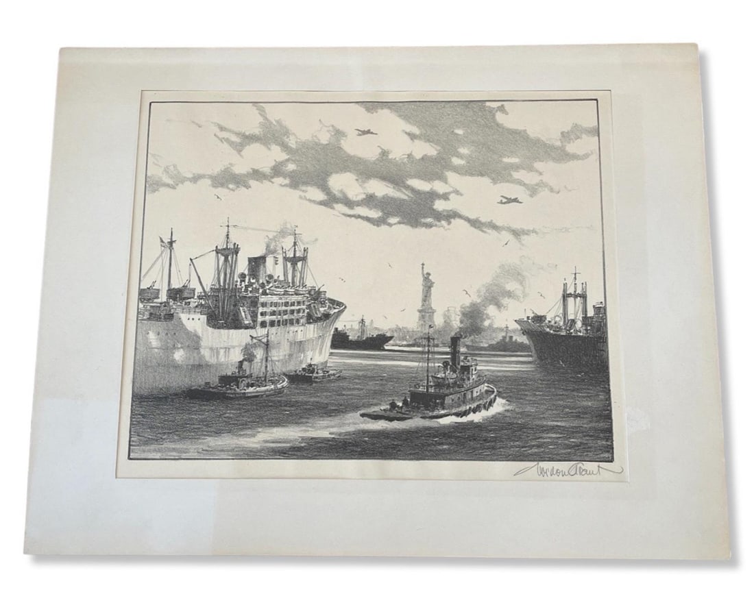 Signed Gordon Grant (American, 1875-1962) Original Lithograph Sunday in Port (1 of 1)