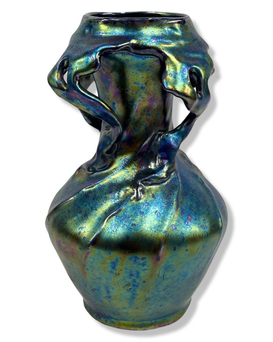 Austrian Heliosine Art Nouveau Iridescent Pottery Vase (1 of 3)