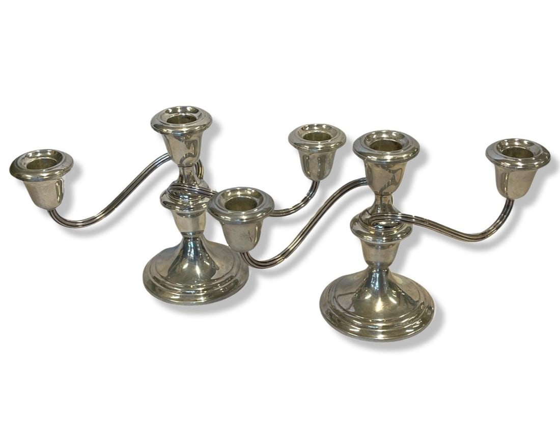 Pair of Gorham Sterling Silver Weighted Three Light Candleholders (1 of 2)