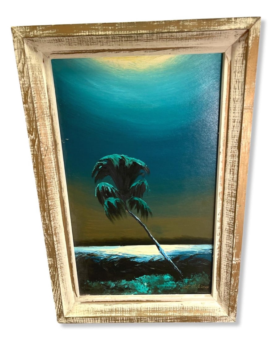 Signed James Gibson (1938-2017) Florida Highwaymen Oil Painting on Upson Beach & Palm Tree Scene (1 of 5)