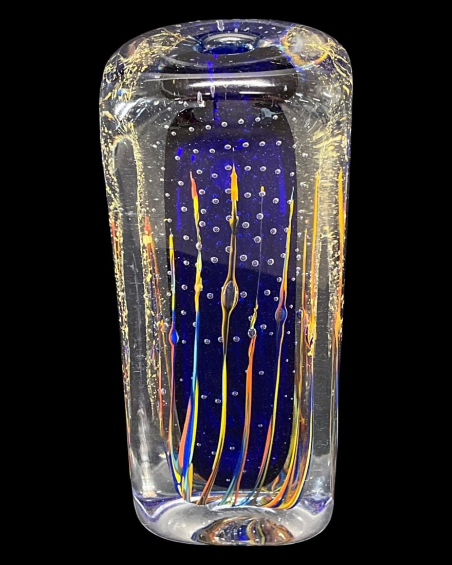 Signed Branley 2006 Studio Art Glass Cased Vase: Signed Branley 2006 Studio Art Glass Cased Vase measures H: 8 1/2"