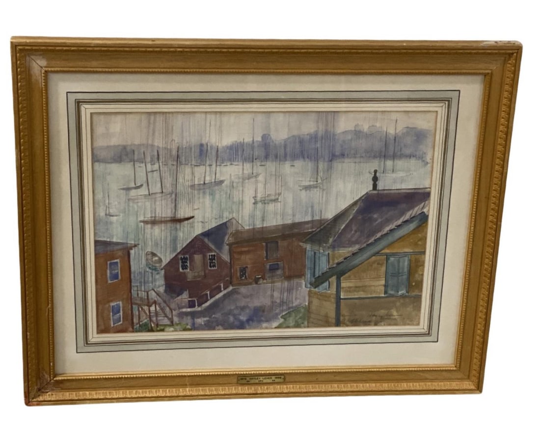 Signed Hayley Lever (American, 1876-1958) Original Watercolor Rain Marblehead Mass 1932 (1 of 4)