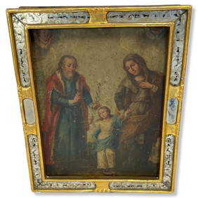 Old Master Style Religious Oil Painting on Copper Family Scene (1 of 2)