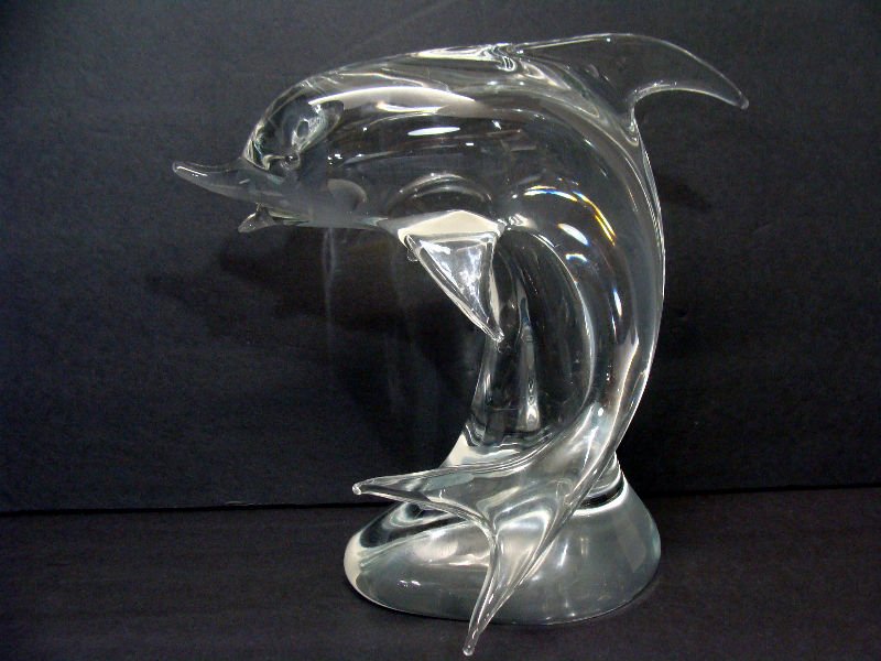 Murano Dolphin Glass Sculpture: Murano clear glass dolphin glass sculpture. Measures 11" high x 11" wide.For Domestic or International Shipping Quotes Please Feel Call Ryan or Dave at Eagle Shipping Center 561-932-0700 or email them