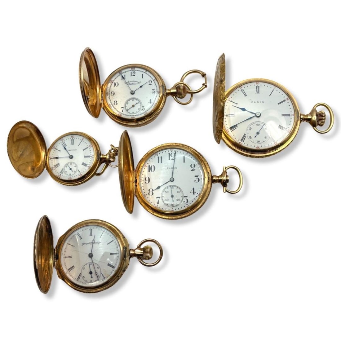 Lot of Five 14kt YG American Waltham & Elgin Case Pocket Watches (1 of 5)